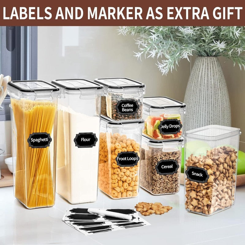 PRAKI Airtight Food Storage Containers Set with Lids - 24 PCS, BPA Free Kitchen and Pantry Organization, Plastic Leak-proof Canisters for Cereal Flour & Sugar - Labels & Marker: Home & Kitchen