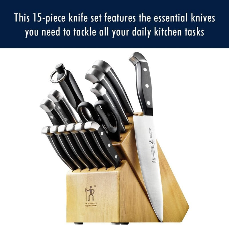 HENCKELS Premium Quality 15-Piece Knife Set with Block, Razor-Sharp, German Engineered Knife Informed by over 100 Years of Masterful Knife Making, Lightweight and Strong, Dishwasher Safe: Block Knife Sets: Home & Kitchen