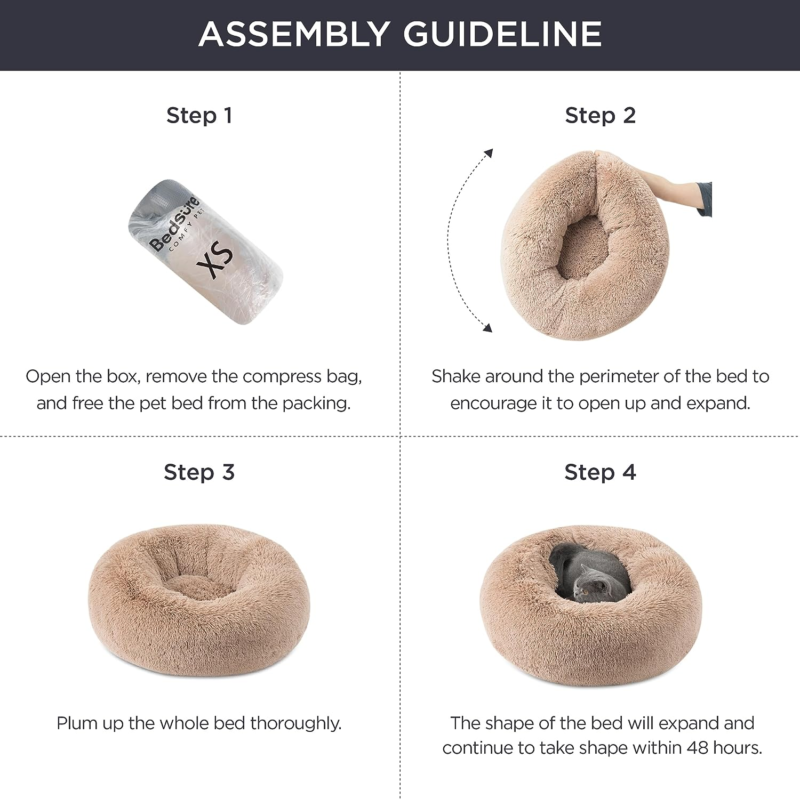 Bedsure Calming Cat Beds for Indoor Cats - Small Cat Bed Washable 20 inches, Anti-Slip Round Fluffy Plush Faux Fur Pet Bed, Fits up to 15 lbs Pets, Camel : Pet Supplies