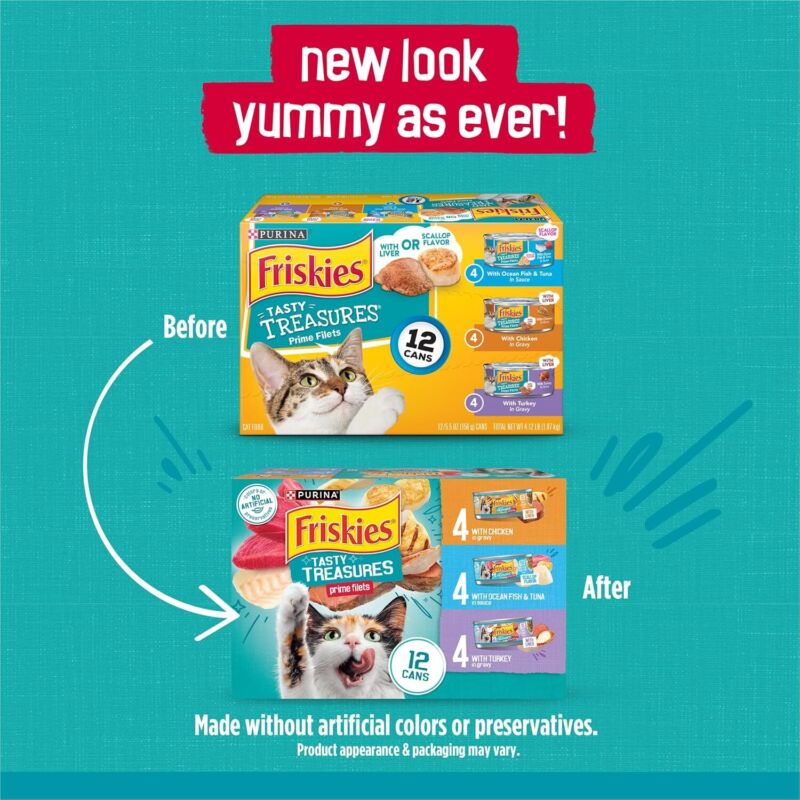 Purina Friskies Wet Cat Food Variety Pack, Tasty Treasures Prime Filets (With Ocean Fish and Tuna, With Chicken and With Turkey) - (Pack of 12) 5.5 oz. Cans : Dry Pet Food : Pet Supplies