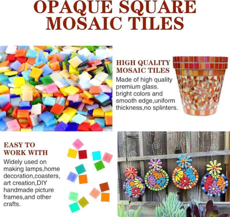 Csdtylh 1000 Pcs Mosaic Tiles, Glass Mosaic Tiles for Crafts Bulk, Stained Mosaic Glass Pieces, Mosaic Supplies for Home Decoration, Art Crafts, DIY Projects, Opaque (Square) : Arts, Crafts & Sewing