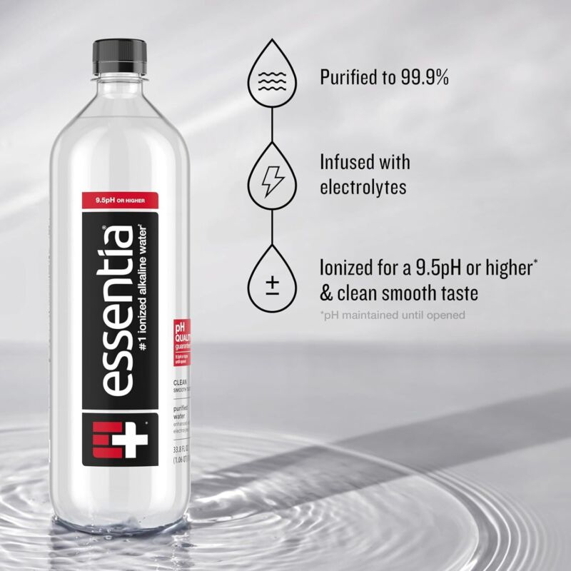 Essentia Water LLC , 99.9% Pure, Infused with Electrolytes for a Smooth Taste, pH 9.5 or Higher; Ionized Alkaline Water, Black, 42.3 Fl Oz (Pack of 12) : Grocery & Gourmet Food