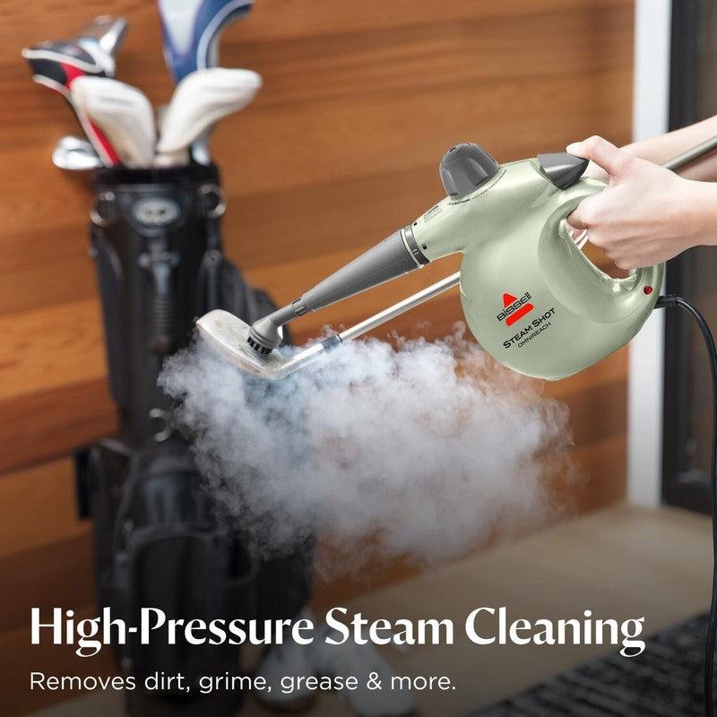BISSELL Steam Shot OmniReach handheld portable steam cleaner for tile, grout, windows, bathrooms, kitchens, fabric steaming tool, includes 10 tools