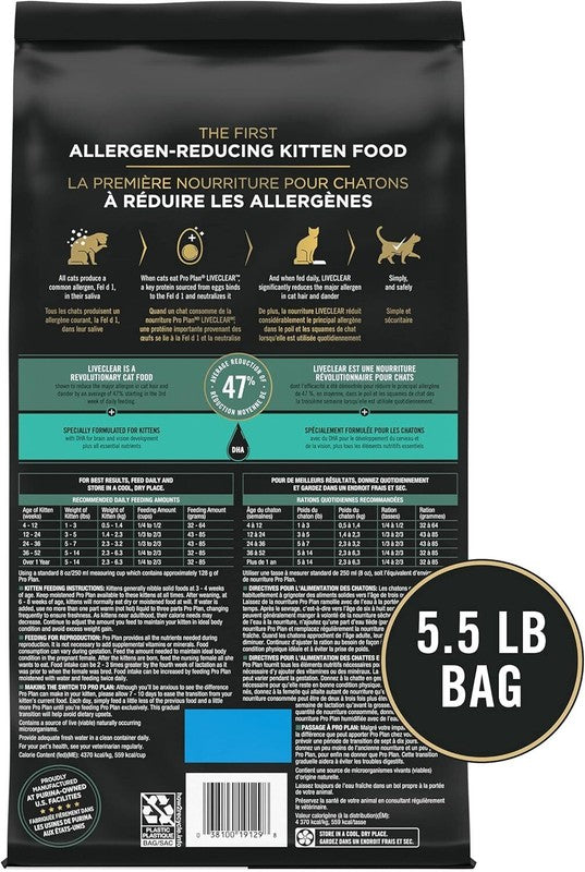 Purina Pro Plan LiveClear Dry cat Food for Kittens Cat Allergen Reducer Chicken and Rice Formula - 5.5 lb. Bag : Pet Supplies