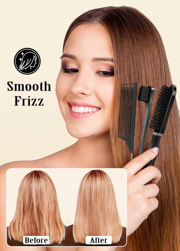 Slick Back Hair Brush Set: Hair Wax, Edge Brush, Rat Tail Comb, Bristle Brush, Hair Bun Accessories, Smoothing Brush for Women & Kids : Beauty & Personal Care