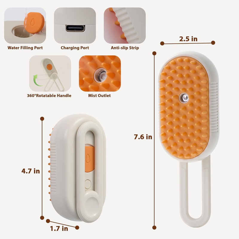 4 in 1 Cat Steam Brush, Rechargeable Steam Brush for Cats and Dogs, Anti-Static Cat Spray Brushes, Massage, Cleaning, Shedding & Combing All In One! Beige : Pet Supplies