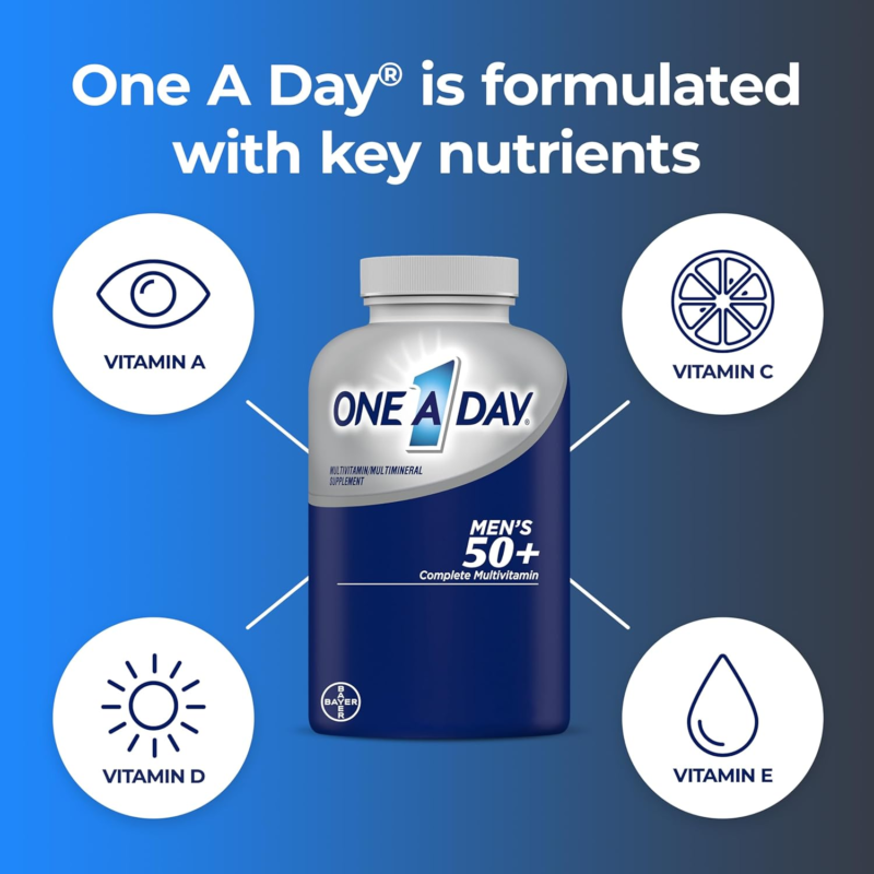 One A Day Men’s 50+ Healthy Advantage Multivitamin, Multivitamin for Men with Vitamins A, C, E, B6, B12, Calcium and Vitamin D, Tablet, 200 Count (Pack of 1) : Health & Household
