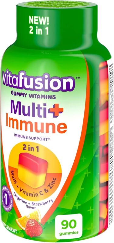 Vitafusion Multi+ Immune Support* – 2-in-1 Benefits & Flavors – Adult Gummy Vitamins with Vitamin C, Zinc, Daily Multivitamins, 90 Count : Health & Household