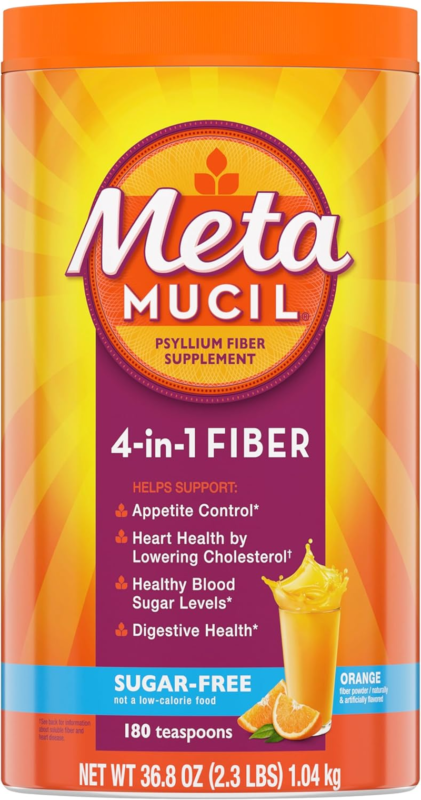 Metamucil 4 in 1 Daily Fiber Supplement Powder, Fiber Powder for Digestive Health and Regularity*, Sugar-Free, Orange, Naturally Sourced Psyllium Fiber, 180 teaspoons : Health & Household