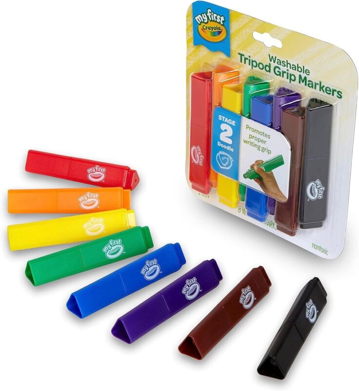 Crayola Triangle Toddler Markers (8ct), Easy Grip Washable Markers for Toddlers, Arts & Crafts Supplies, Coloring for Young Kids, Nontoxic : Toys & Games