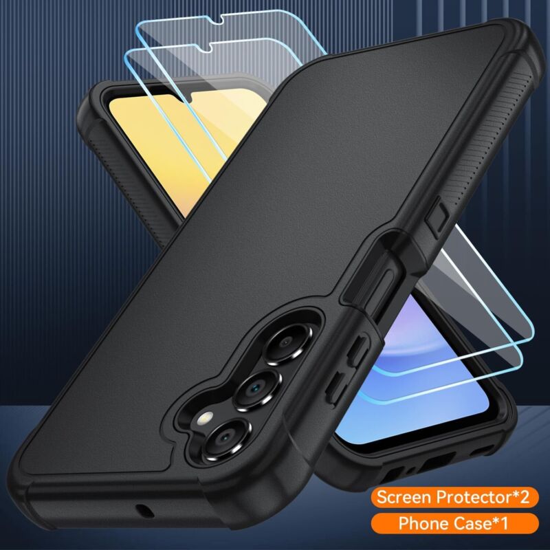 Galaxy A25 5G Case with HD Screen Protector Military-Grade Shockproof Black