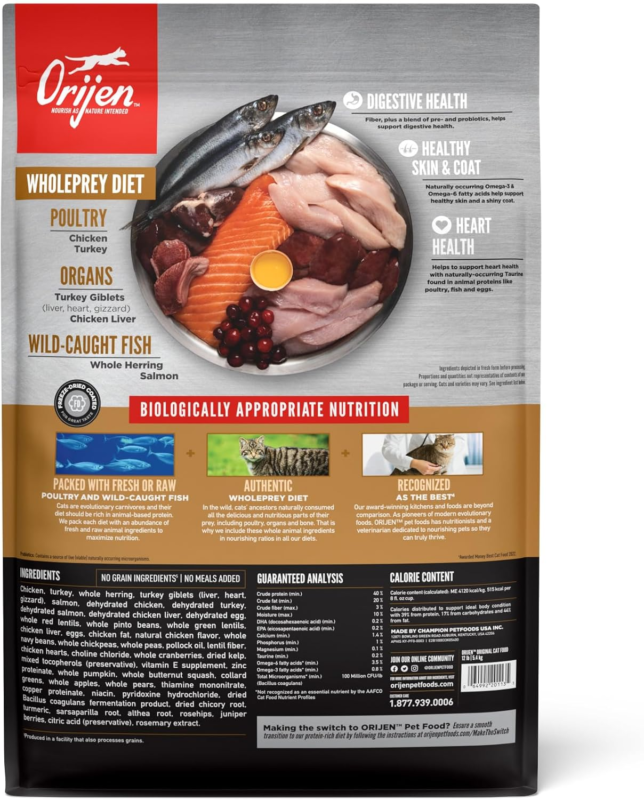 ORIJEN Original Cat, Grain Free Dry Cat Food for All Life Stages, with WholePrey Ingredients, 12lb : Everything Else