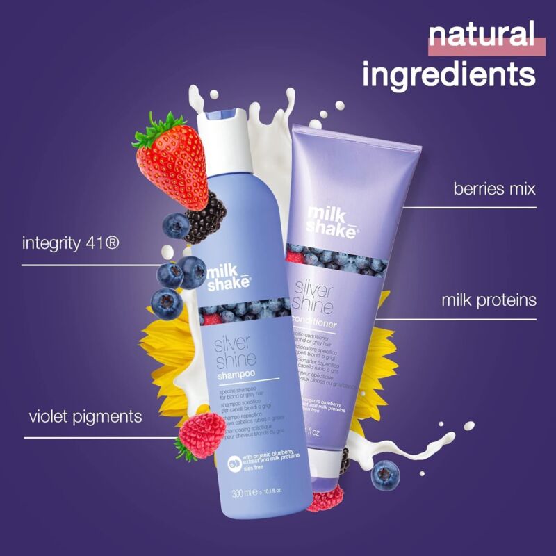 milk_shake Silver Shine Purple Shampoo 10.1 Fl Oz + Silver Shine Purple Conditioner 8.4 Fl Oz - Blonde Shampoo and Conditioner for Brassy Hair : Beauty & Personal Care