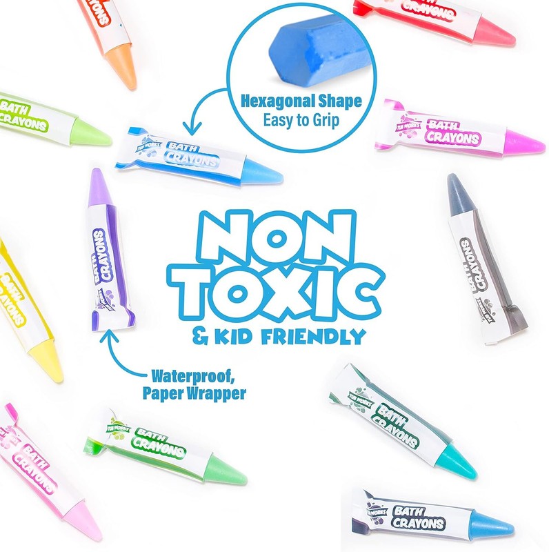 Tub Works® Smooth™ Bath Crayons Bath Toy, 12 Pack | Nontoxic, Washable Bath Crayons for Toddlers & Kids | Unique Formula Draws Smoothly & Vividly on Wet & Dry Tub Walls | Hexagon Grip Bathtub Crayons : Toys & Games