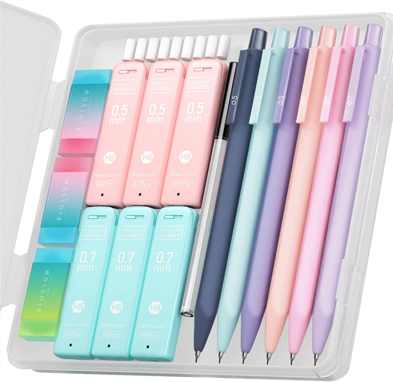 Four Candies Cute Mechanical Pencil Set, 6PCS Pastel Mechanical Pencils 0.5 & 0.7mm with 360PCS HB Pencil Leads, 3PCS Erasers and 9PCS Eraser Refills, Aesthetic Mechanical Pencils for Girls Writing : Office Products