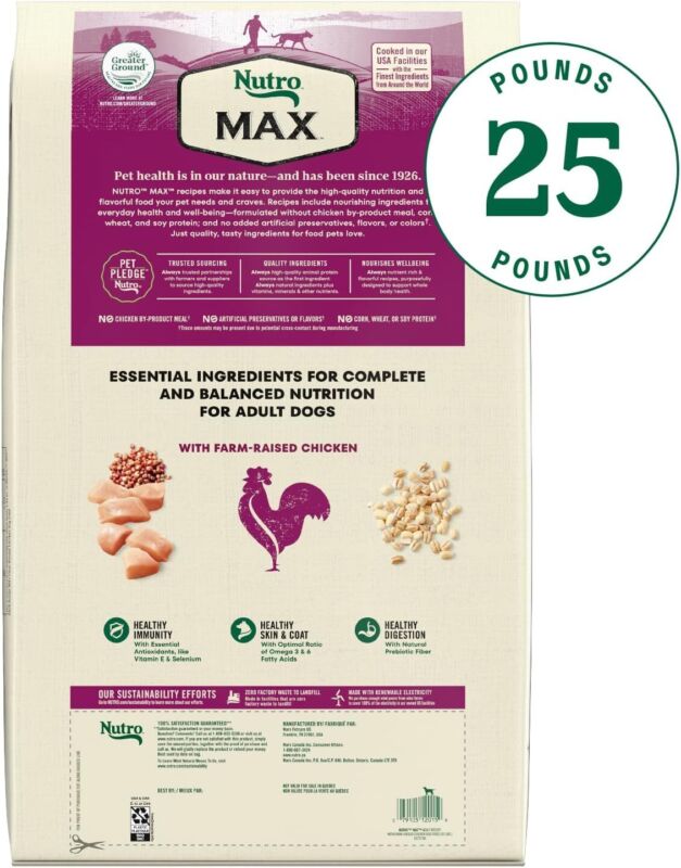 Nutro Max Adult Dry Dog Food with Farm-Raised Chicken, 25 lb. Bag : Pet Supplies