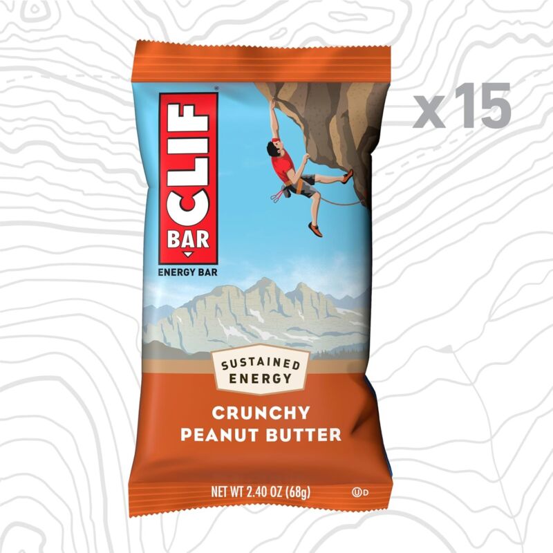 CLIF BAR - Crunchy Peanut Butter - Made with Organic Oats - Energy Bars - Non-GMO - Plant Based Protein Bars (15 Pack) : Health & Household