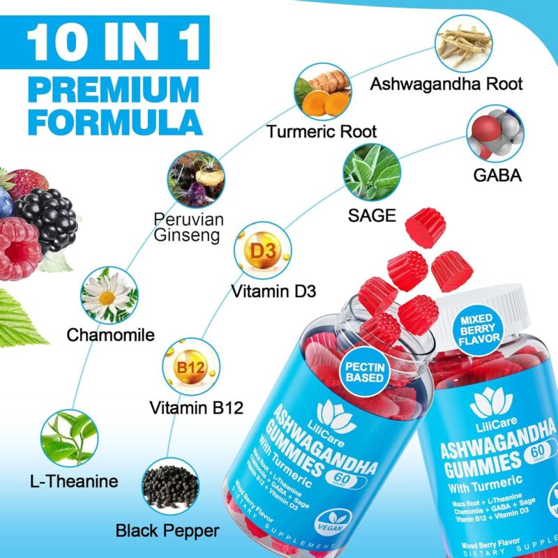 EnvyDeal Ashwagandha Gummies 2000mg for Women Men - Sugar Free, Vegan - Organic Ashwagandha Root Supplements Gummy & Vitamin D3, 120 Count : Health & Household