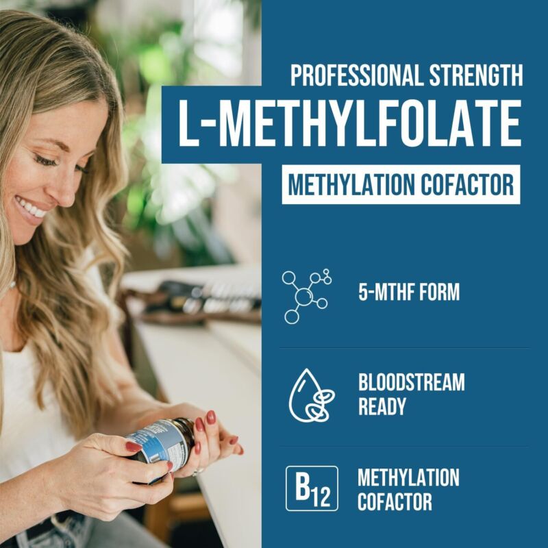 L Methyl Folate 15mg Plus Methyl B12 Cofactor – High Potency, Active 5-MTHF Form - Supports Mood, Methylation, Cognition – Bioactive Forms of Vitamin B9 & B12 (60 Capsules – 60 Servings) : Health & Household