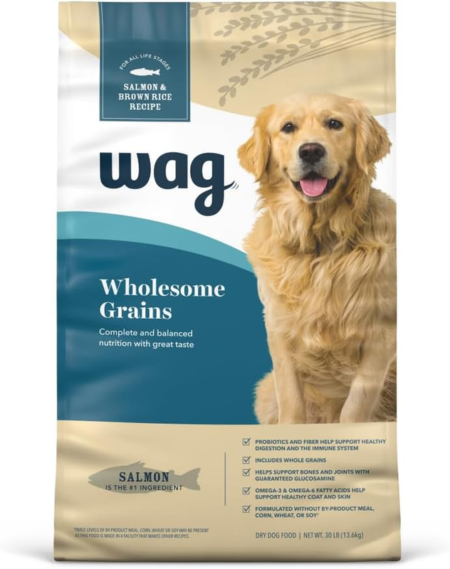 Wag Adult Premium Nutrition Dry Dog Food, Supports Stomach and Skin Health, Salmon and Brown Rice, 30 lb Bag : Pet Supplies