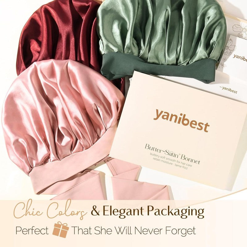 YANIBEST Silk Bonnet for Sleeping Women Satin Bonnet Double Layer Satin Lined Hair Bonnet with Tie Band Curly Hair Blush Pink Mom : Beauty & Personal Care