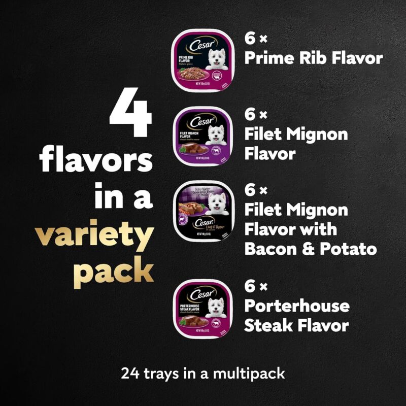 CESAR Adult Soft Wet Dog Food Steak Lovers Variety Pack with Real Meat, (24) 3.5 oz. Trays: Pet Supplies: Amazon.com