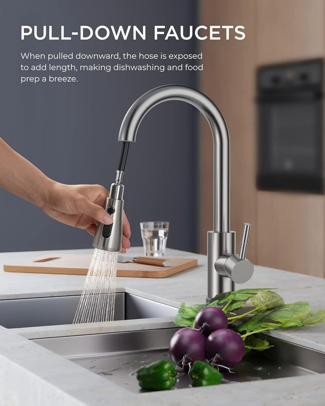 FORIOUS Kitchen Faucets with Pull Down Sprayer, Brushed Nickel, High Arc Single Handle Classic Stainless Steel Sink Faucet 1 or 3 Hole, Suitable for Farmhouse Camper Laundry Rv Bar - Amazon.com