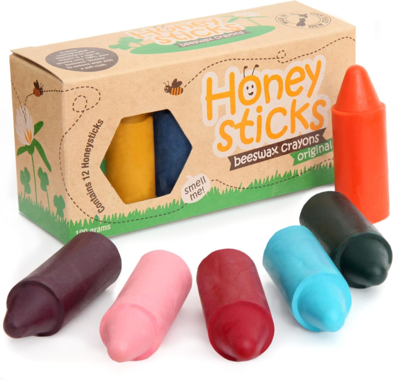 Honeysticks 100% Pure Beeswax Crayons (12 Pack) - Non Toxic Crayons, Safe for Babies and Toddlers, for 1 Year Plus, Handmade in New Zealand with Natural Beeswax, Food-Grade Colors, Eco-Friendly : Toys & Games