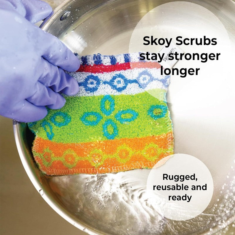 Skoy Scrub, 4-Pack Reusable, Non-Scratching Dish Scrubber for Kitchen and Household Cleaning, Planet-Friendly, Dishwasher Safe Soft Scrub, Assorted Colors and Designs : Health & Household