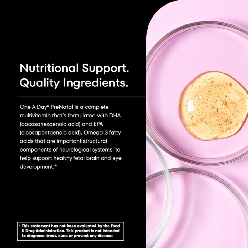 ONE A DAY Women's Prenatal 1 Multivitamin, Supplement for Before, During, and Post Pregnancy, Including Vitamins A, C, D, E, B6, B12, and Omega-3 DHA, 90 Count (Packaging May Vary) : Health & Household