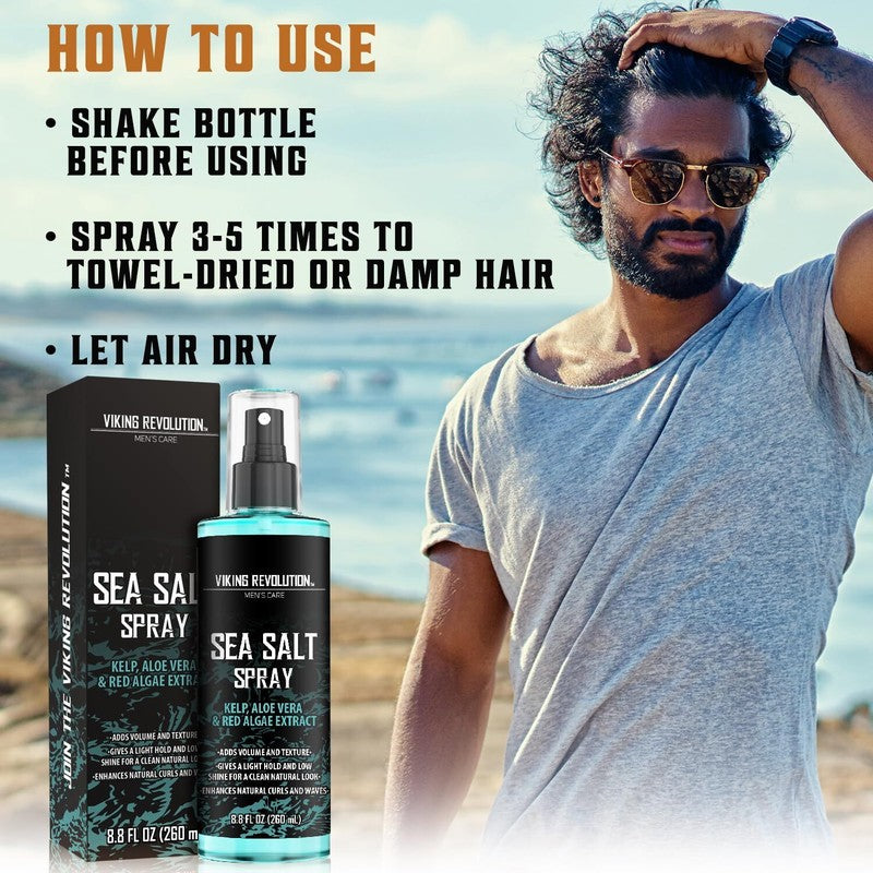 Viking Revolution Sea Salt Spray for Hair Men - Hair Texturizing Spray with Kelp, Aloe Vera and Red Algae Extract - Surf Spray to Add Volume and Texture Sea Salt Spray for Men Beach Hair Spray - 8.8oz : Beauty & Personal Care