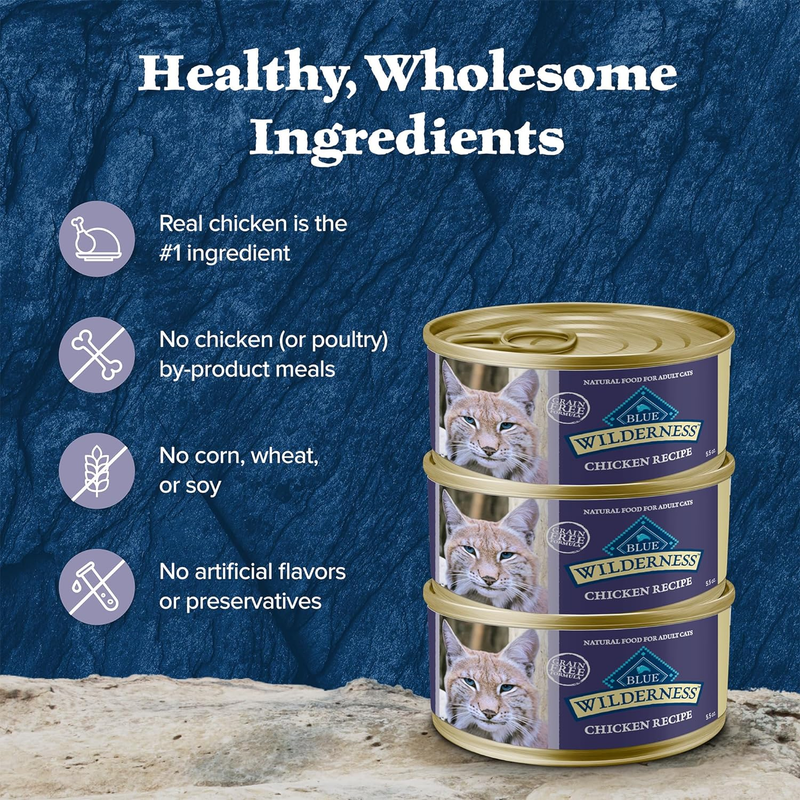 Blue Buffalo Wilderness Natural Wet Cat Food Paté, High-Protein & Grain-Free Recipe, Chicken, 5.5-oz. Cans (24 Count)