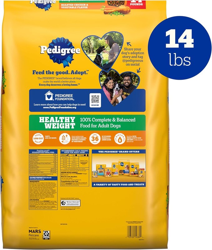 Pedigree Healthy Weight Adult Dry Dog Food, Roasted Chicken and Vegetable Flavor, 14 lb. Bag : Pet Supplies