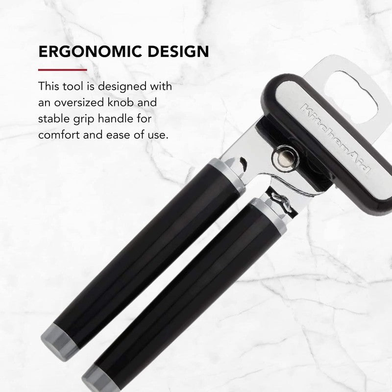 KitchenAid Classic Multifunction Can Opener and Bottle Opener Easy to Use, Razor Sharp Stainless Steel Cutting Wheel, Soft Ergonomic Handles, Black : Home & Kitchen