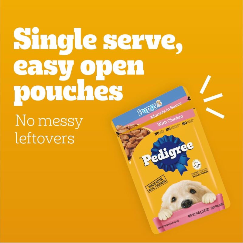 Pedigree Puppy Wet Dog Food Morsels in Sauce With Chicken, 3.5 oz. Pouches, 16 Pack