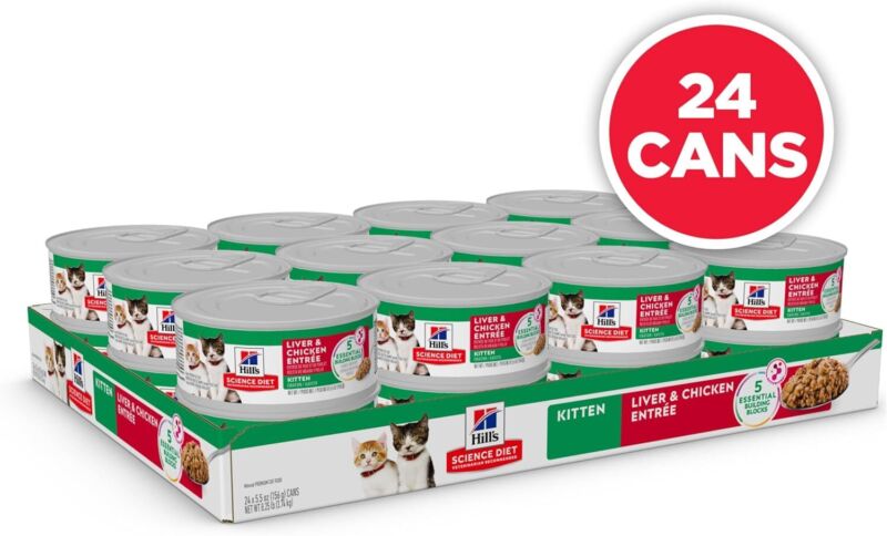 Hill's Science Diet Kitten, Kitten Premium Nutrition, Wet Cat Food, Liver & Chicken Minced, 5.5 oz Can, Case of 24