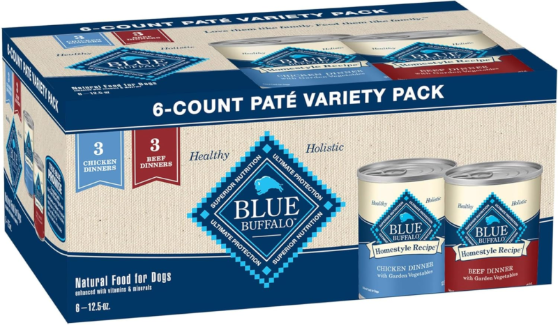 Blue Buffalo Homestyle Recipe Adult Wet Dog Food, Made with Natural Ingredients, Chicken and Beef Dinner Variety Pack, 12.5-oz Cans (6 Count, 3 of each): Pet Supplies: Amazon.com