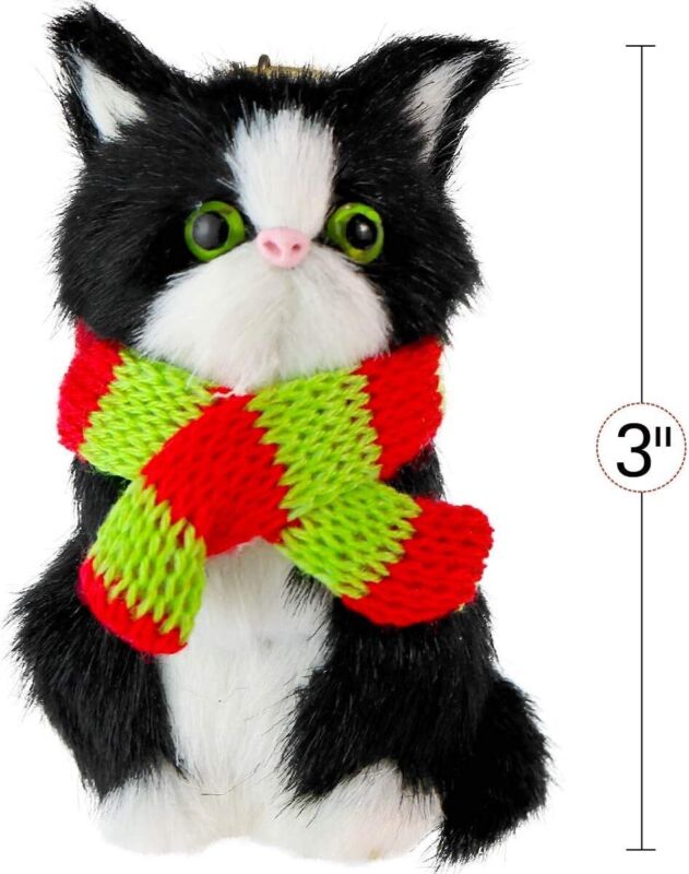 Ornativity Christmas Mini Cat Ornament - Furry Black Kitty Kitten with Scarf Xmas Holiday Tree Hanging Decoration 3" : Home & Kitchen