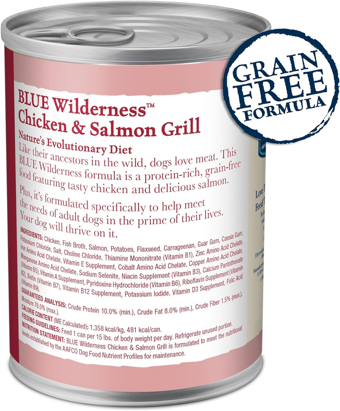 Blue Buffalo Wilderness Adult Wet Dog Food, High-Protein & Grain-Free, Made with Natural Ingredients, Salmon & Chicken Grill, 12.5-oz. Cans, 12 Count: Pet Supplies: Amazon.com