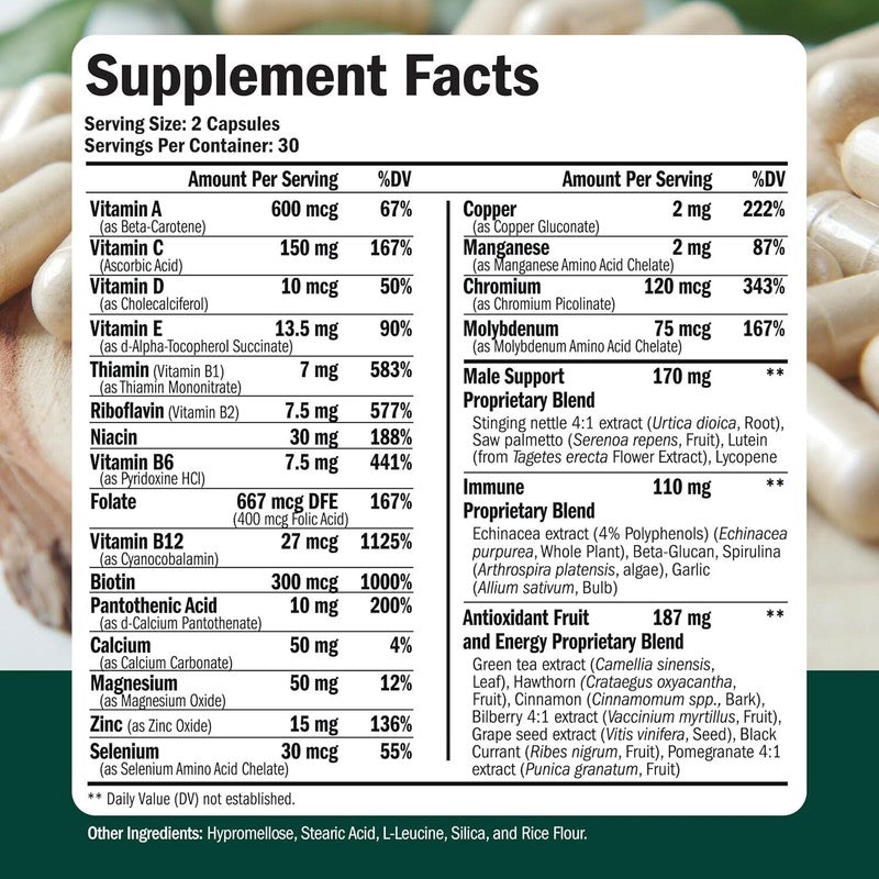 Multivitamin for Men with Vitamin A C D E B12 Zinc Energy Focus Health 60 Capsul