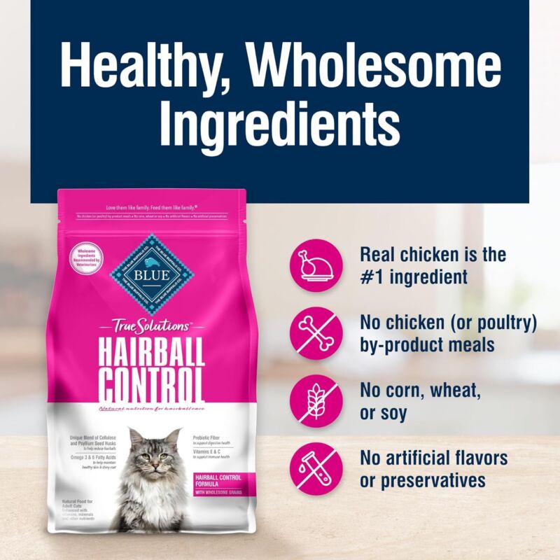 Blue Buffalo True Solutions Hairball Control Natural Dry Cat Food for Adult Cats, Chicken, 3.5-lb. Bag