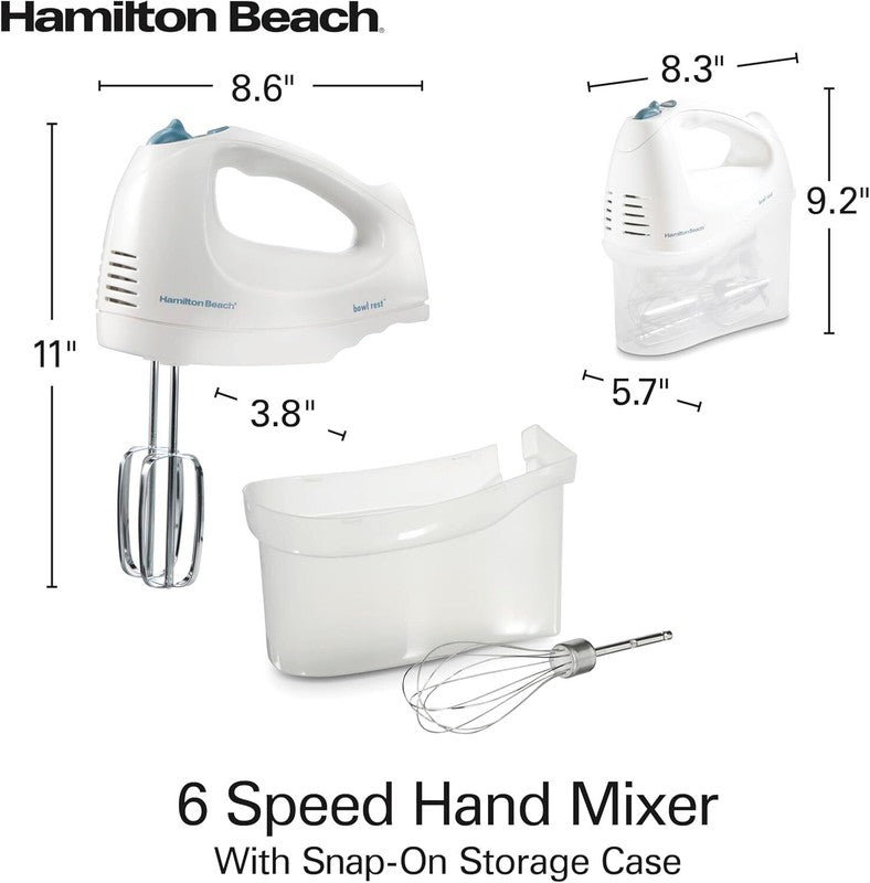 Hamilton Beach 6-Speed Electric Hand Mixer with Whisk, Traditional Beaters, Snap-On Storage Case, 250 Watts, White: Home & Kitchen