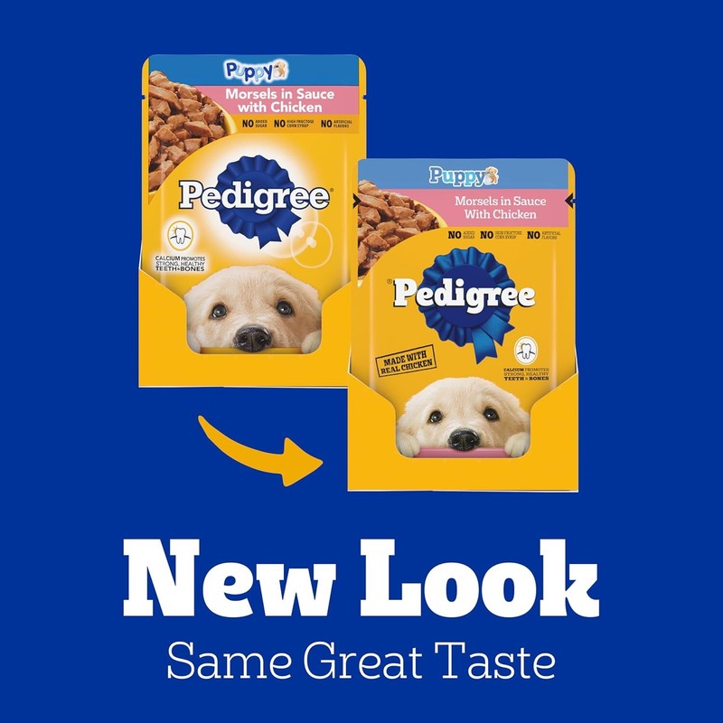 Pedigree Puppy Wet Dog Food Morsels in Sauce With Chicken, 3.5 oz. Pouches, 16 Pack