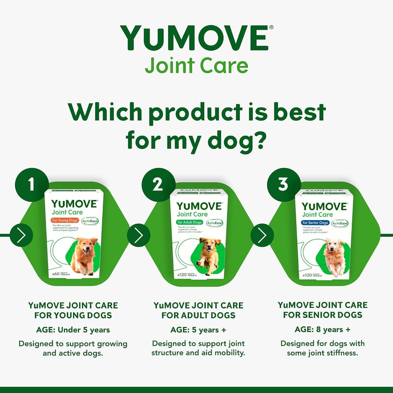 YuMOVE Hip and Joint Supplement for Dogs with Glucosamine, Chondroitin, Omega 3, Hyaluronic Acid, & Green Lipped Mussel - Dog Joint Supplement - for Adult Dogs 60 Tablets : Pet Bone And Joint Supplements : Pet Supplies