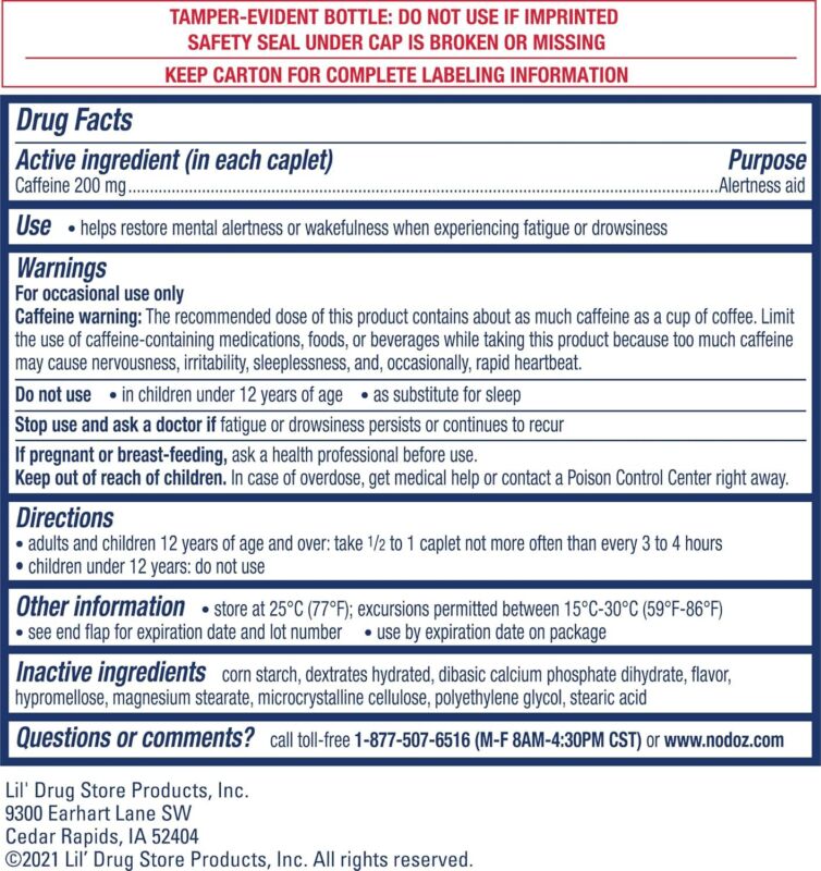 NoDoz 200mg Caffeine Pills Maximum Strength, 120 Caplets total : Health & Household