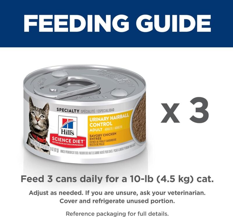 Hill's Science Diet Urinary Hairball Control, Adult 1-6, Urinary Track Health & Hairball Control Support, Wet Cat Food, Chicken Minced, 2.9 oz Can, Case of 24 : Pet Supplies