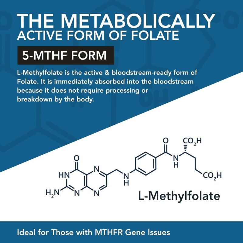 L Methyl Folate 15mg Plus Methyl B12 Cofactor – High Potency, Active 5-MTHF Form - Supports Mood, Methylation, Cognition – Bioactive Forms of Vitamin B9 & B12 (60 Capsules – 60 Servings) : Health & Household