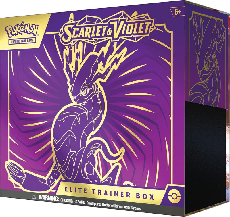 Pokémon TCG: Scarlet and Violet Elite Trainer Box - Miraidon Purple (1 Full Art Promo Card, 9 Boosters and Premium Accessories) : Toys & Games