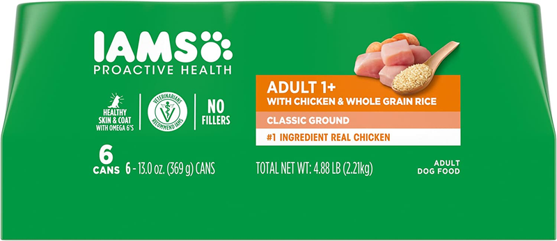 IAMS Proactive Health Adult Wet Dog Food Classic Ground with Chicken and Rice, 13 oz. Cans, Pack of 6
