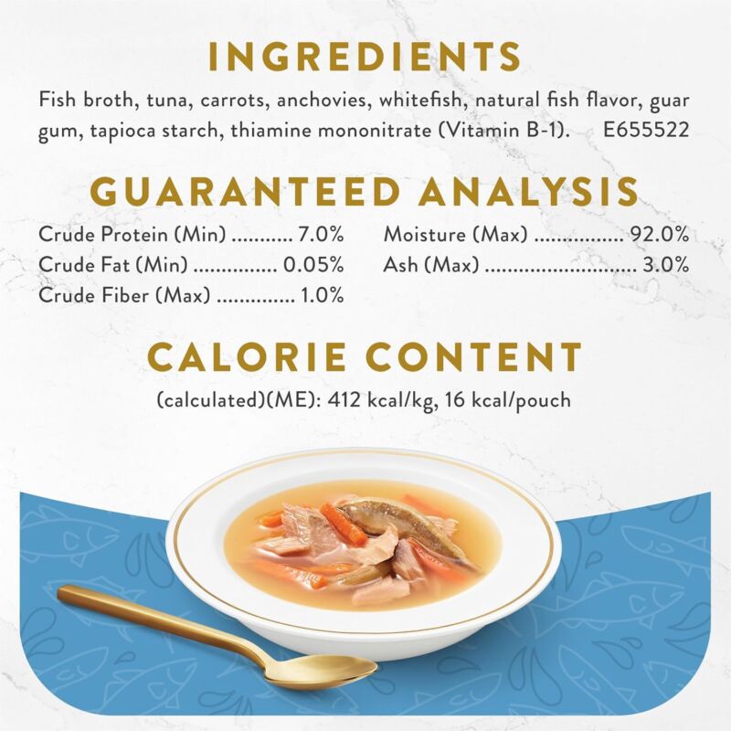 Purina Fancy Feast Lickable Wet Cat Food Broth Topper Classic With Tuna, Anchovies and Whitefish - (Pack of 16) 1.4 oz. Pouches : Pet Supplies